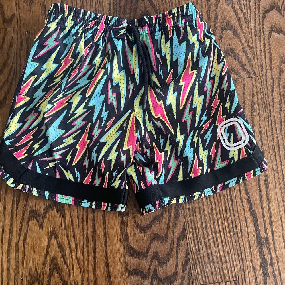 Colorful Abstract Shorts with Pom-Pom Hem